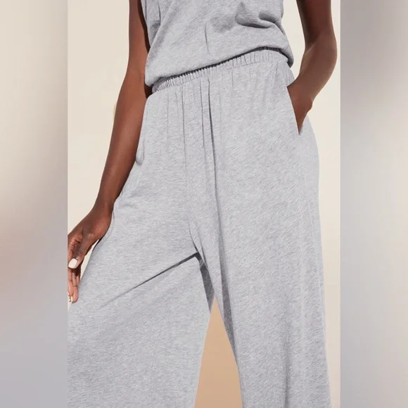 •Eberjey Aloe Infused Cotton Wide Leg Jumpsuit - Heather Grey - Picture 4 of 8